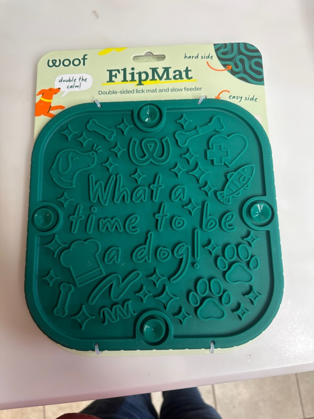 woof FlipMat Double-Sided Lick Mat for Dogs - Teal